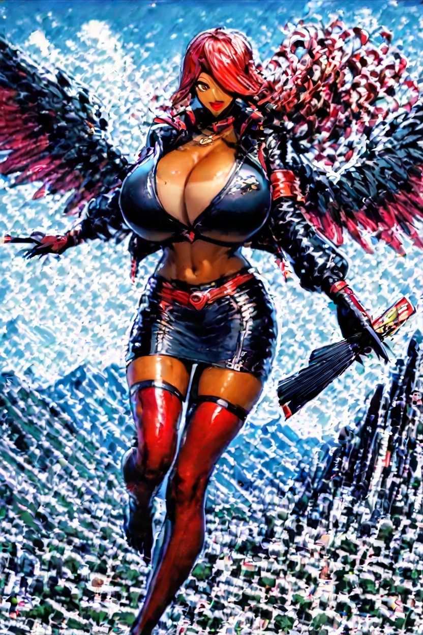 Holding Huge Open Folding Fans, Red Lipstick, Modern City Hentai AI Porn