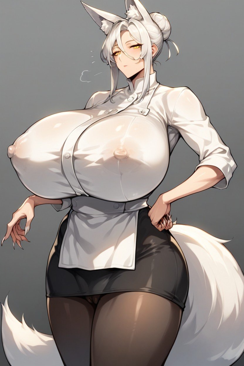 Sharp Nails, White Fox Tail, Mature WomanファーリーAIポルノ