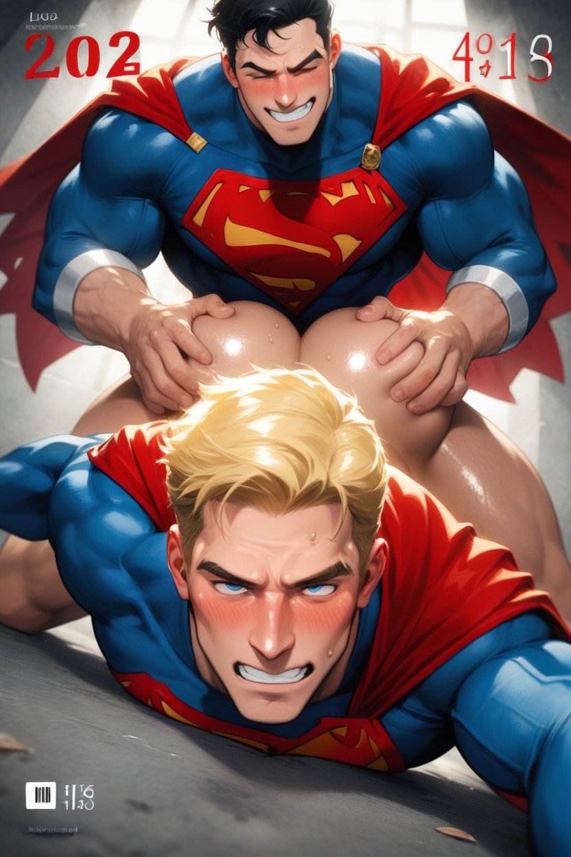 Snots Oozing Out Of Both Nostrils, Only One Superman, A Man Grabs Superman's AssゲイAIポルノ