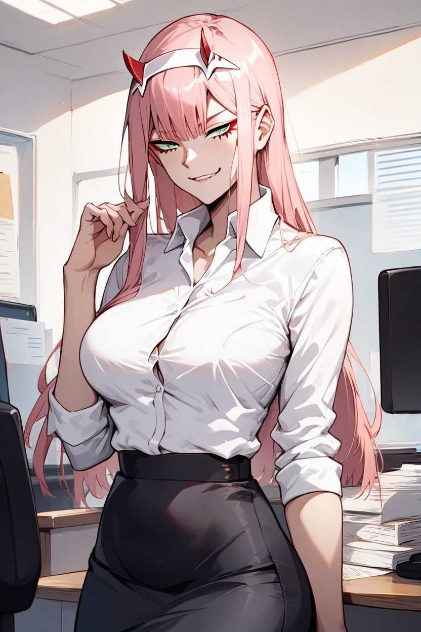 Smug Expression, Zero Two From Darling In The Franxx, Medium Breast Hentai AI Porn