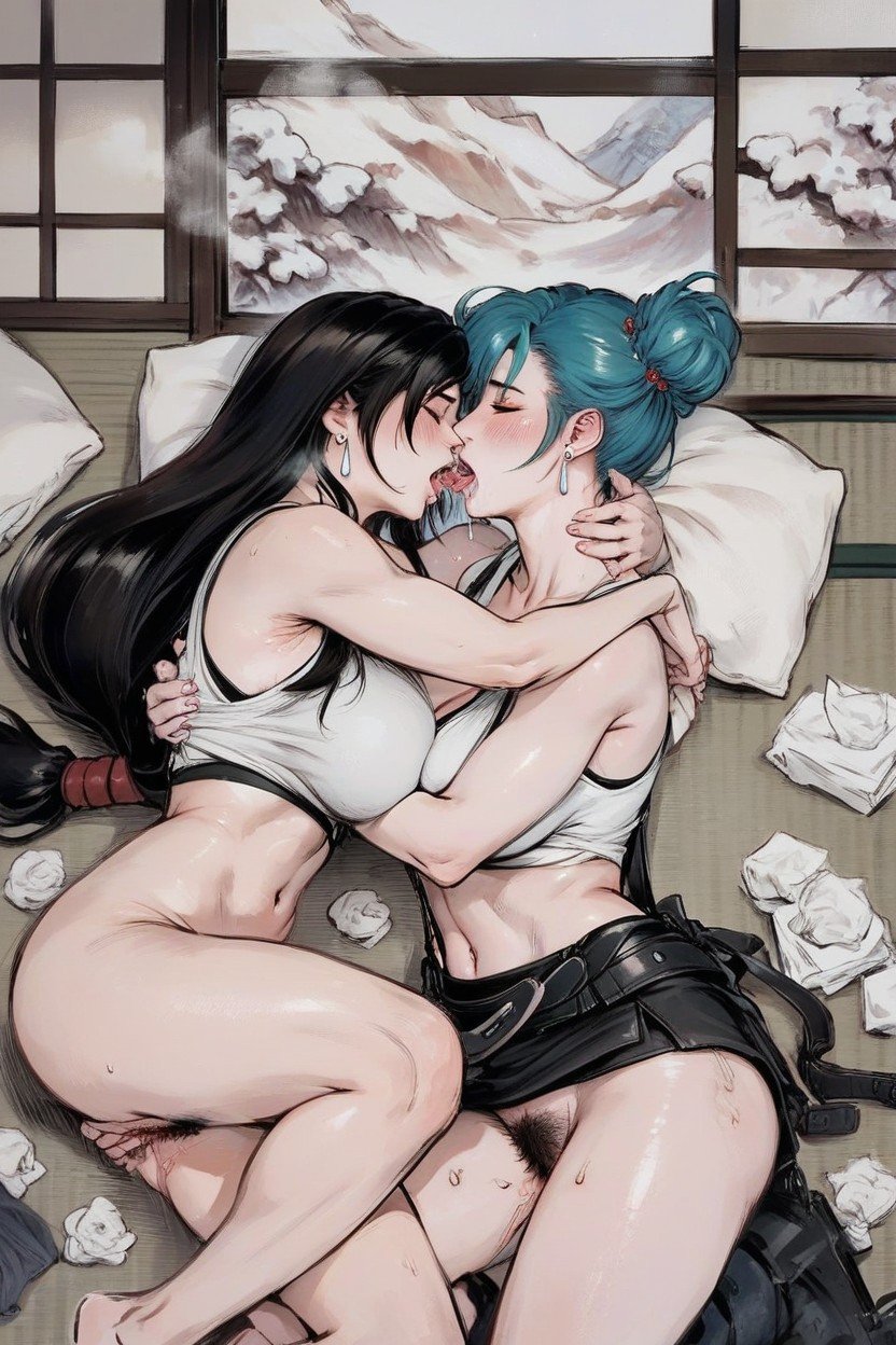 Steam, Lesbian, Tifa And BulmaPorno IA Hentai