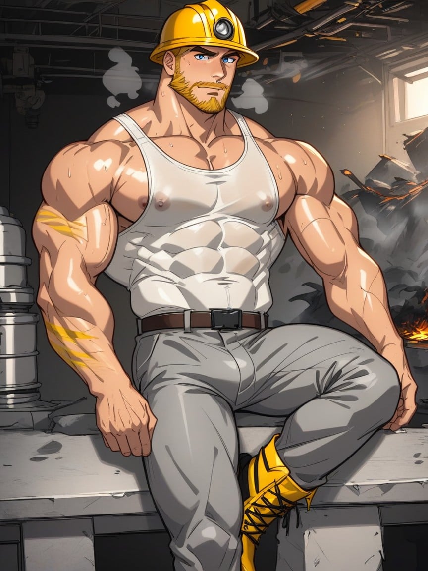 Steam, Stubble Beard, Muscular BodyゲイAIポルノ