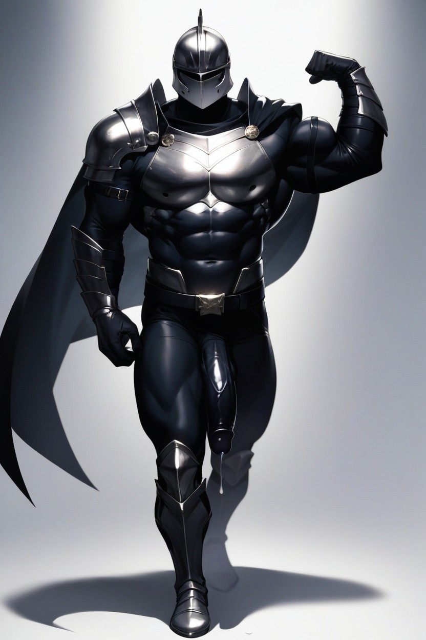 Wearing Full Black Metal Knight Armor, Black Knight Helmet, Long Penis AI Gay Porn