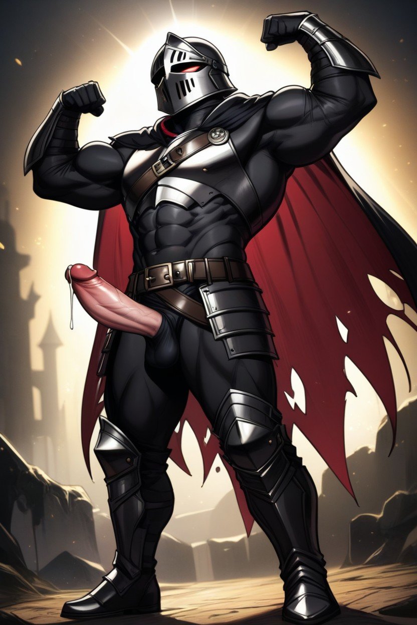 Full Body View, Standing Boldly Like A Hero, Black CapePorno gay IA