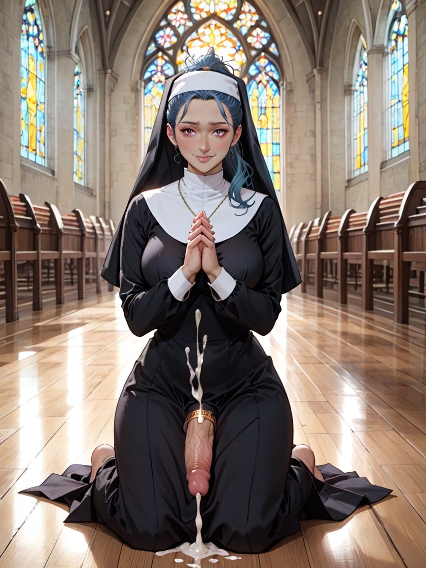 Church, Cock Bigger Than Torso, Kneeling At AltarHentai IA