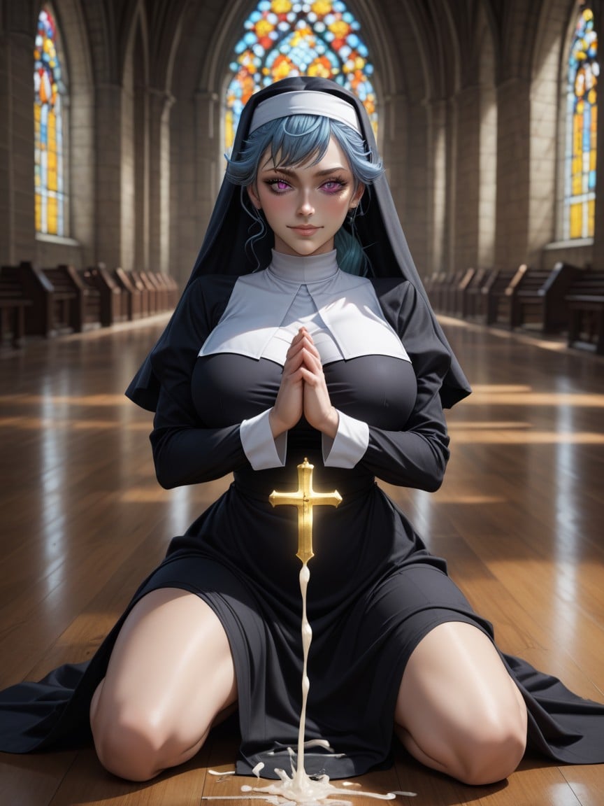 Nun Outfit, Glowing Gold Cock Ring, Leaking MilkAI黄漫