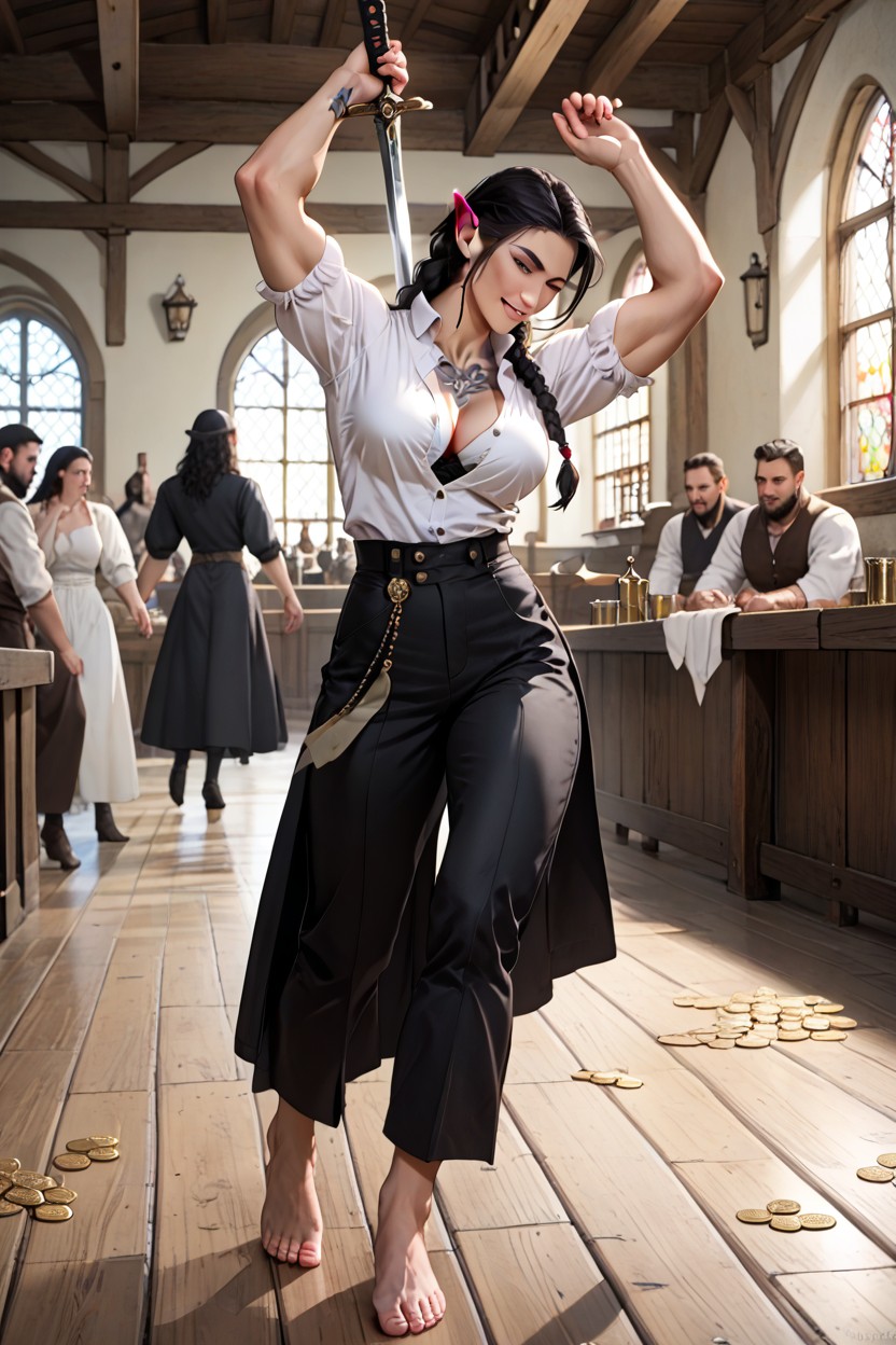 Cleavage, Black Gaucho Pants, Dancing AI Porn