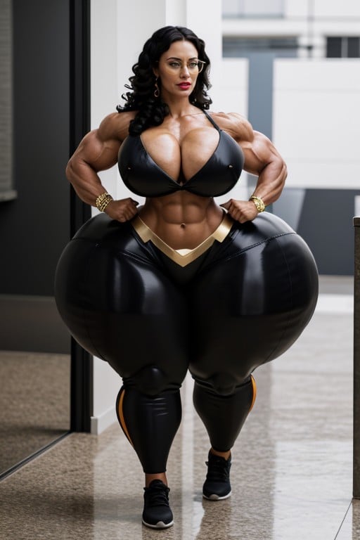 Massive Hyper Muscles, Black Rim Glasses, Seductive Smile Travesti IA Pornô