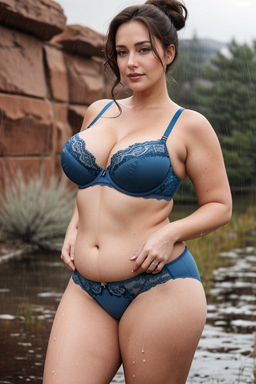 Voluptuosa, Full Body View, Sky Blue Lace Bra And PantiesPorno asiático IA