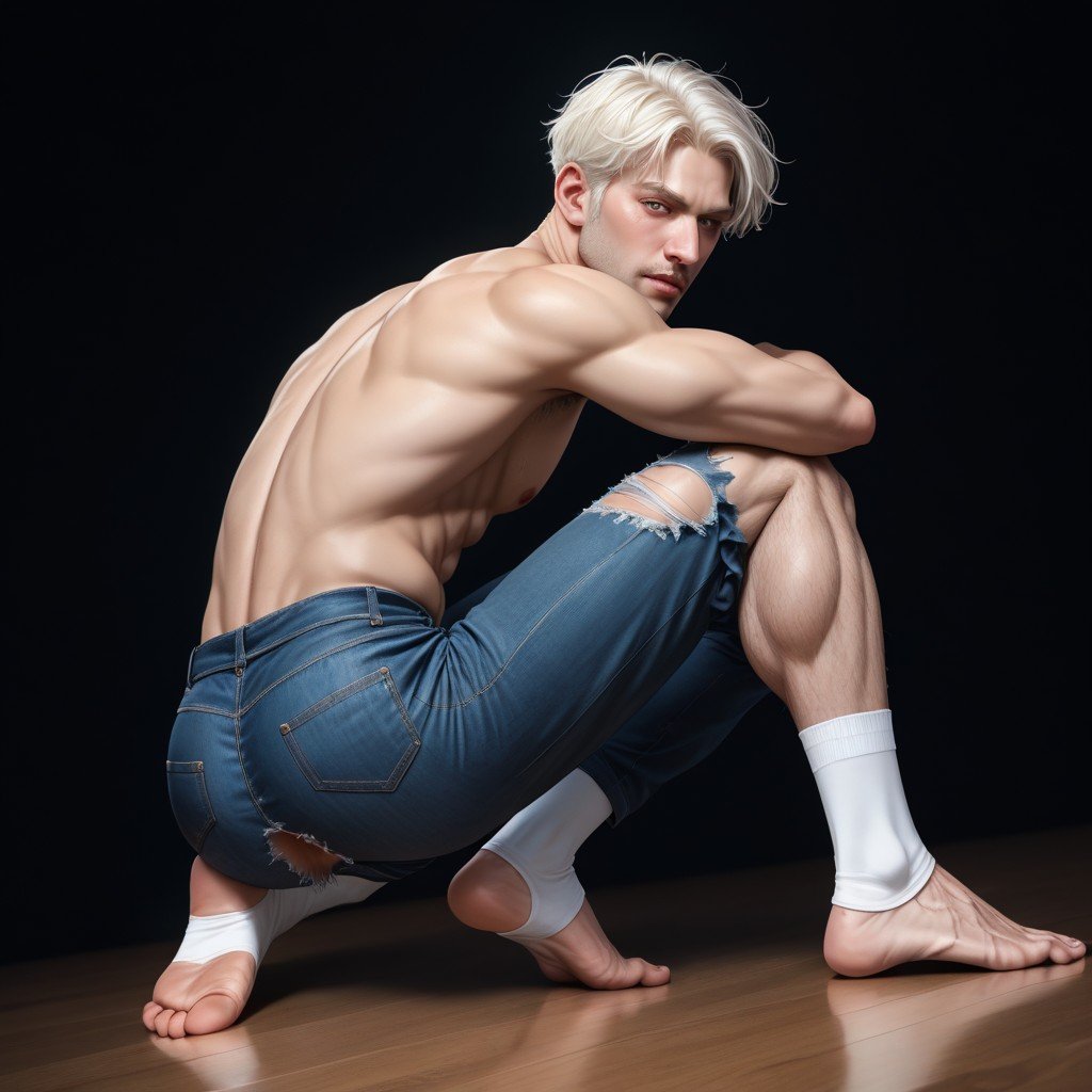 Toe Squat, Natural Lips, White Stirrup Socks Pornografia gay com IA