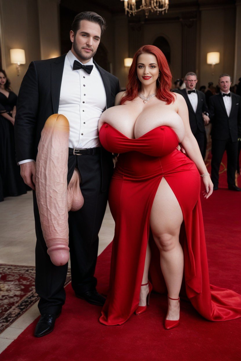 Huge Papparazi Around, Woman Slight Pissy Slip, Mans Hyper Gigantic Massive Hyper Girthy Oversized Cock Literally Touching The FloorFurry IA