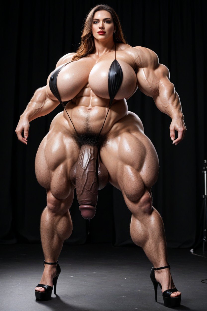 Massive Muscle Delts, Dark Brown Hair, Amazon Body Shemale AI Porn