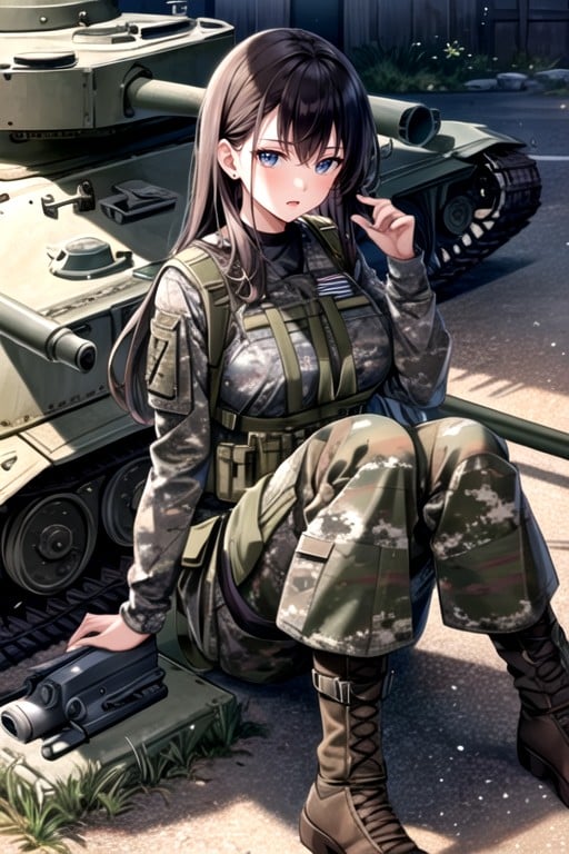 Camouflage Military Uniform, Battlefield, Sitting쉬메일 AI 포르노