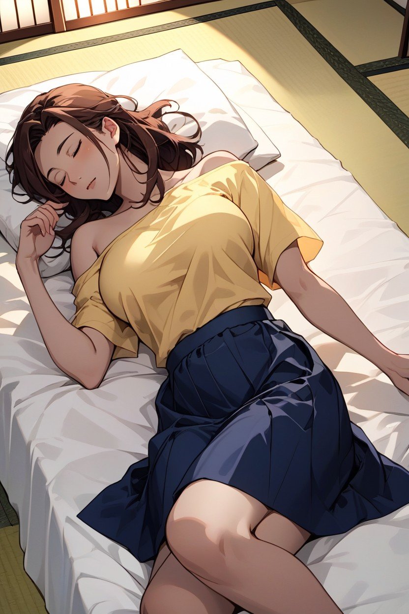 Eyes Closed, Laying On Bed, Bust Shot人妖AI色情