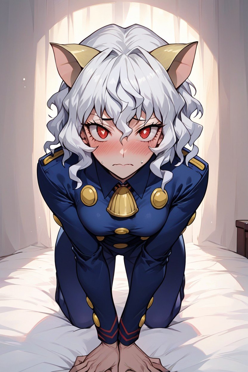 White Hair With A Bluish Tint, Neferpitou, Red Eyes With Like Pupils Travesti IA Pornô