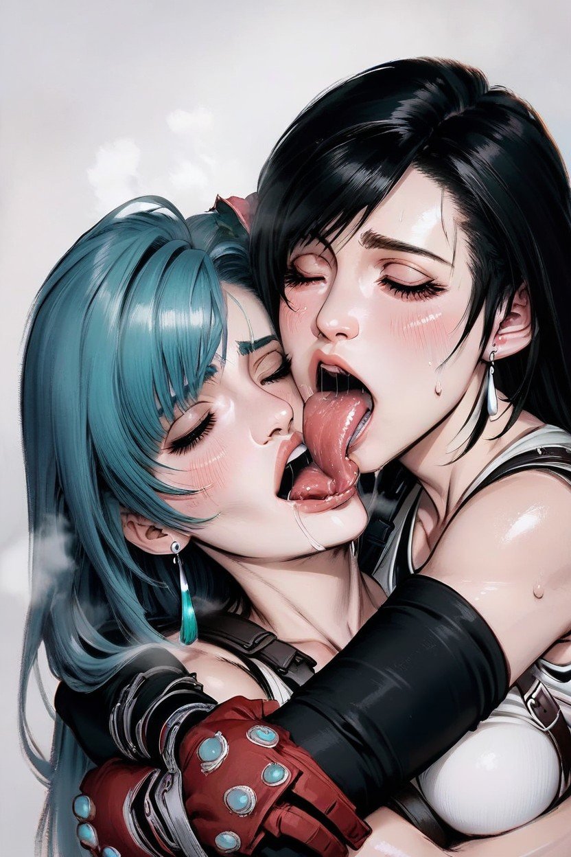 Drooling, Hugging, Lesbian Hentai AI Porn