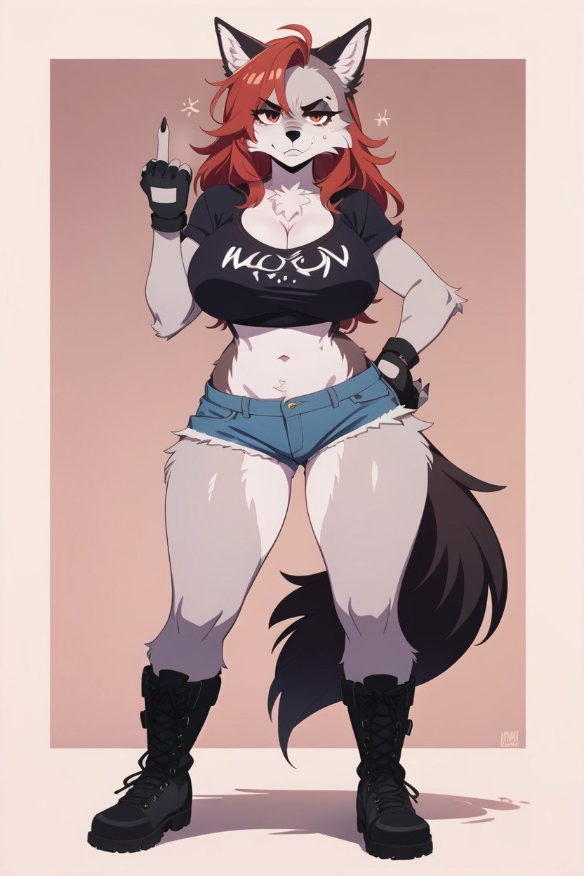 Boots, Jean Shorts, Hourglass Furry AI Porn