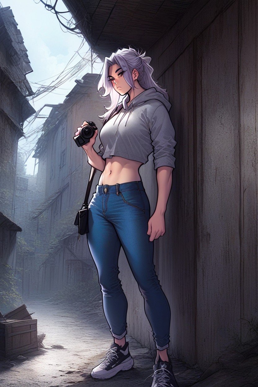 1 Pessoa, Cropped Hoodie Revealing Toned Midriff, Melkor Mancin Art Style Hentai IA pornografia