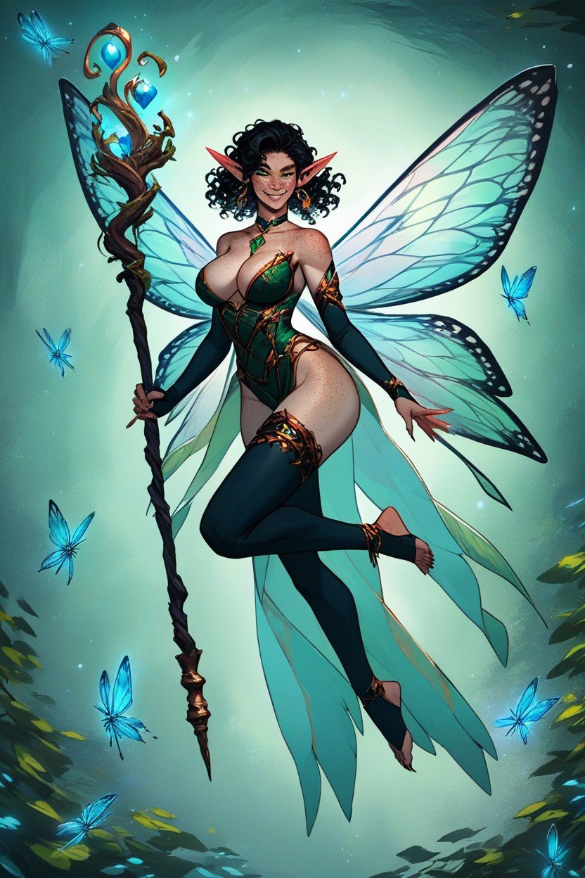 Huge Dragonfly Wings, Earrings, Fairy Furry AI Porn