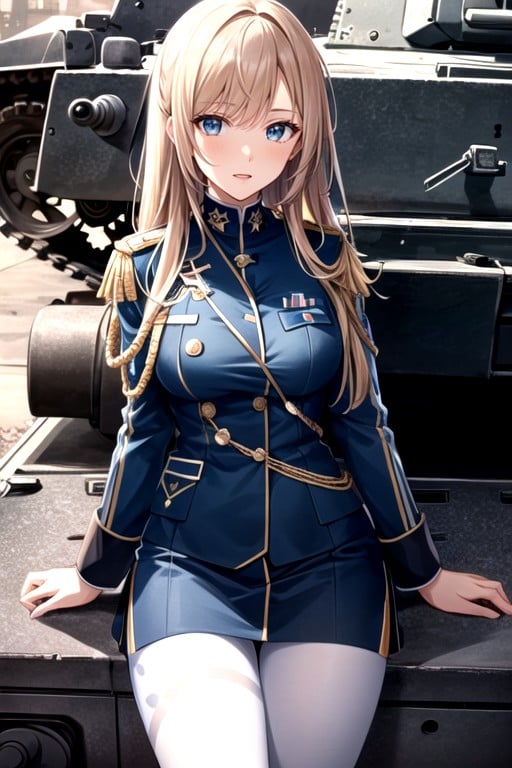 One Woman, White And Blue Camouflage Pattern Military Uniform, 18+ Hentai AI Porn