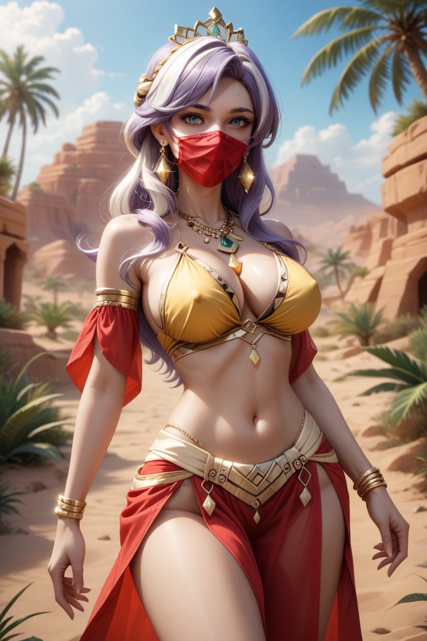 Desert Oasis, Belly Dance Mask, Erect NipplesニューハーフAIポルノ