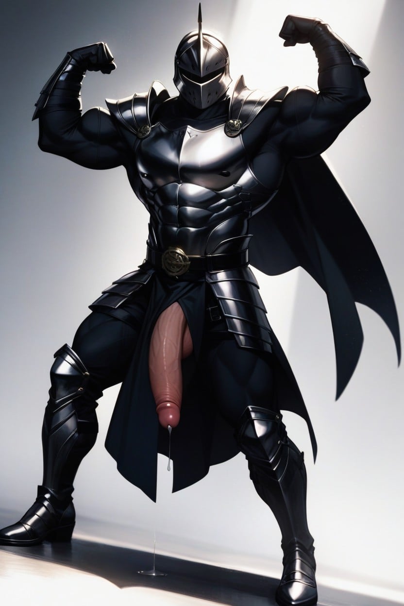 Black Armor Boots, Black Cape, Full Body AI Gay Porn