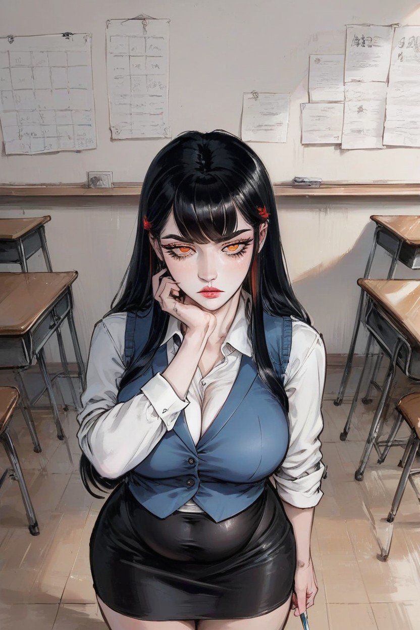 18+, College Classroom, Long Hair Bangs Hentai IA pornografia