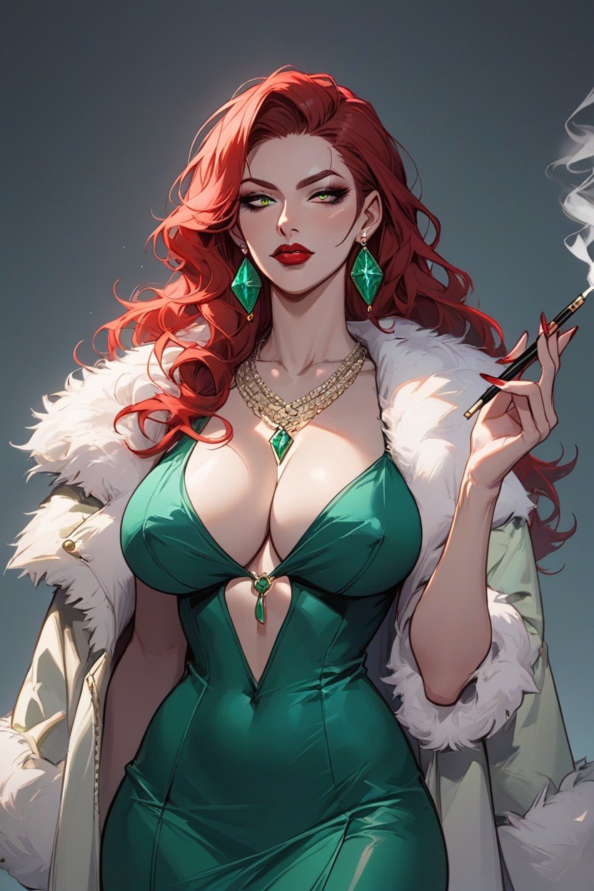 Breast Expansion, Revealing Gun Inside Fur Coat, Red Lipstick쉬메일 AI 포르노