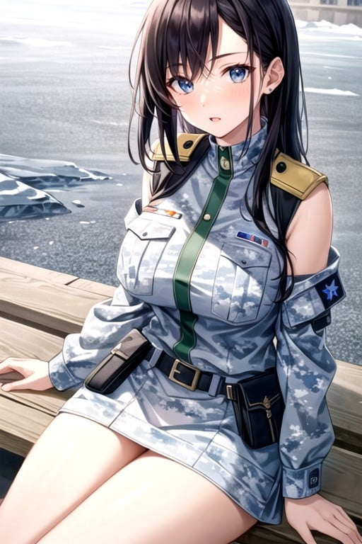 White And Blue Camouflage Pattern Military Uniform, Frozen Tundra, TankPorno shemale IA