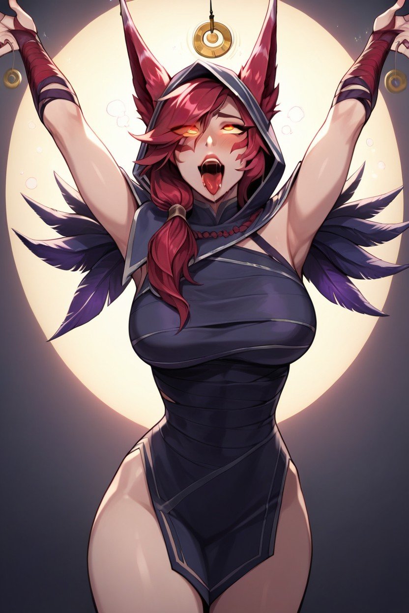 Xayah From League Of Legends, Standing With Arms Outstretched, アヘ顔ファーリーAIポルノ