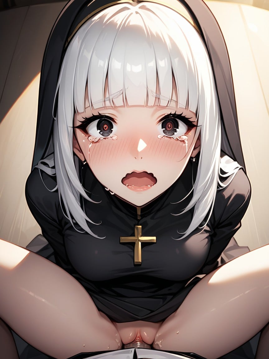 De Cima Para Baixo, Triste, White Hair Hentai IA pornografia