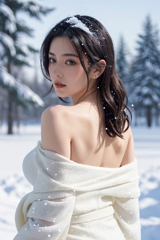 Rear View, Rounded Breast, Off Shoulder Asian AI Porn