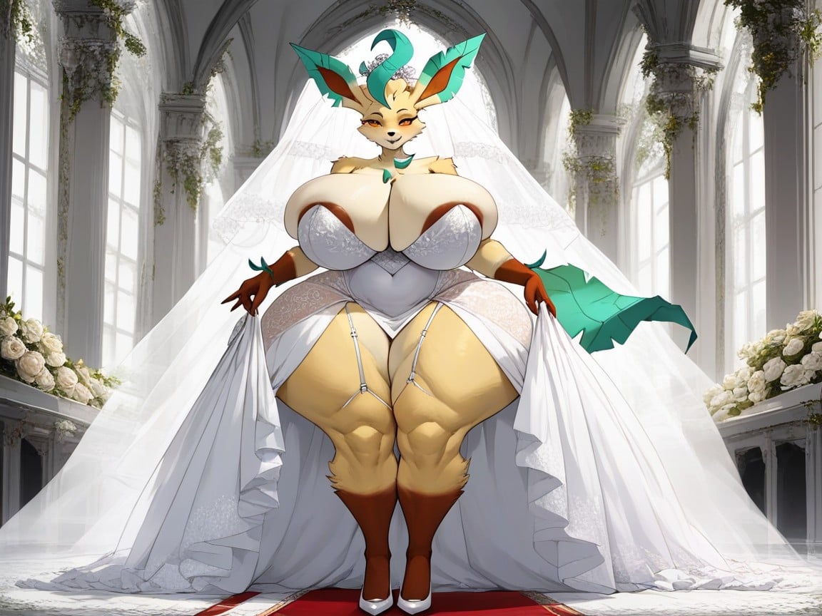 Wedding Dress, Extremely Large Ass, Modest Wedding Dress Furry AI Porn