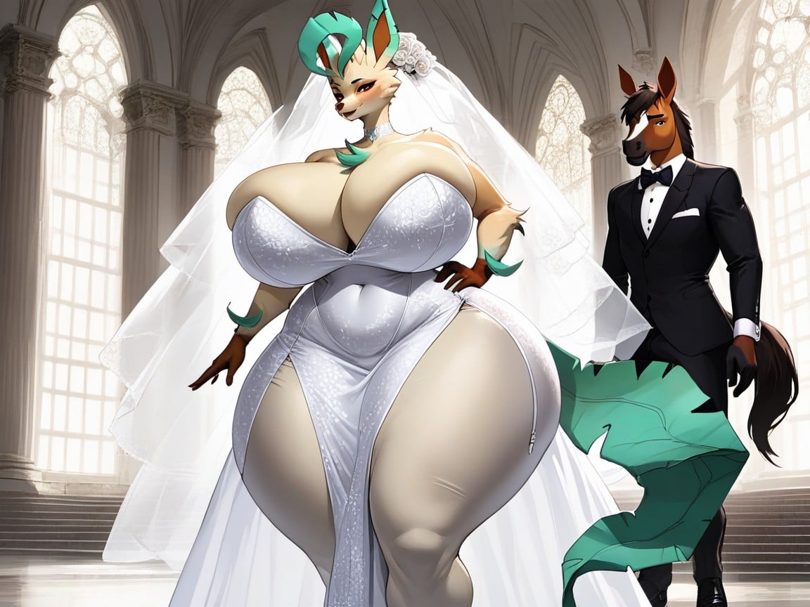 Intricate Dress, Leafeon, Detailed Wedding DressAI兽人黄片