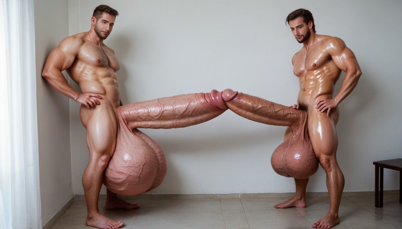 Hyper Gigantic Balls, Oiled Skin, Photo RealisticPorno IA transsexuelle