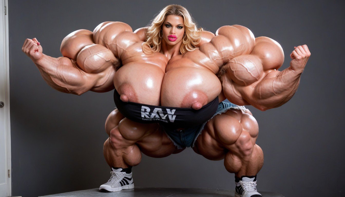 Bimbo With Hyper Gigantic Biceps Bulging Massively Out, 18+, Photo RealisticニューハーフAIポルノ