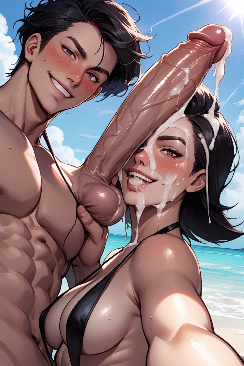 Hide Male Arm, Dark Black Hair, Beach TentTransfrau KI-Porno