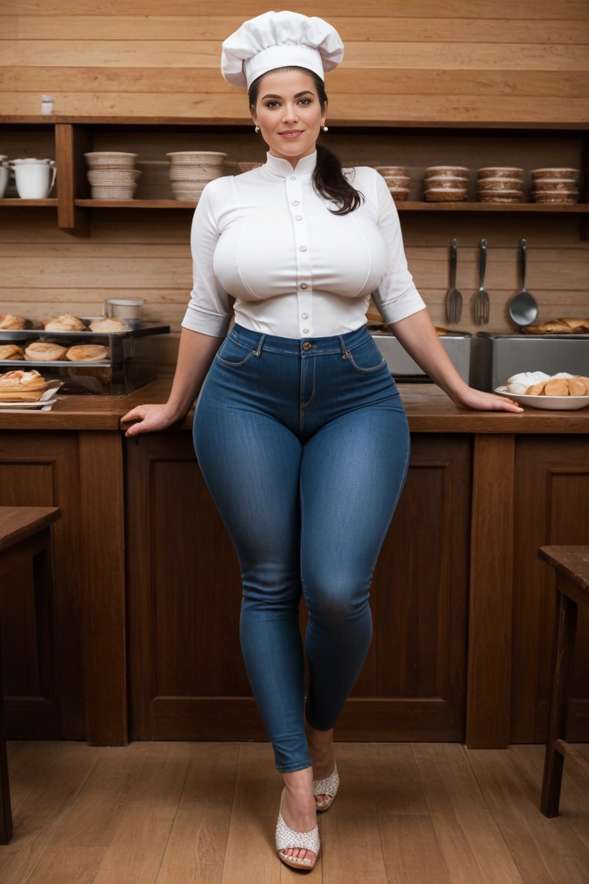 Chef Tight Shirt, Standing, 하이퍼 하체 무거운퍼리 AI 포르노