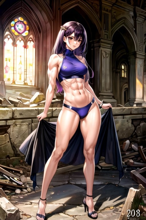 Pechos Pequeños, Leather Costume, Indigo Violet HairHentai IA