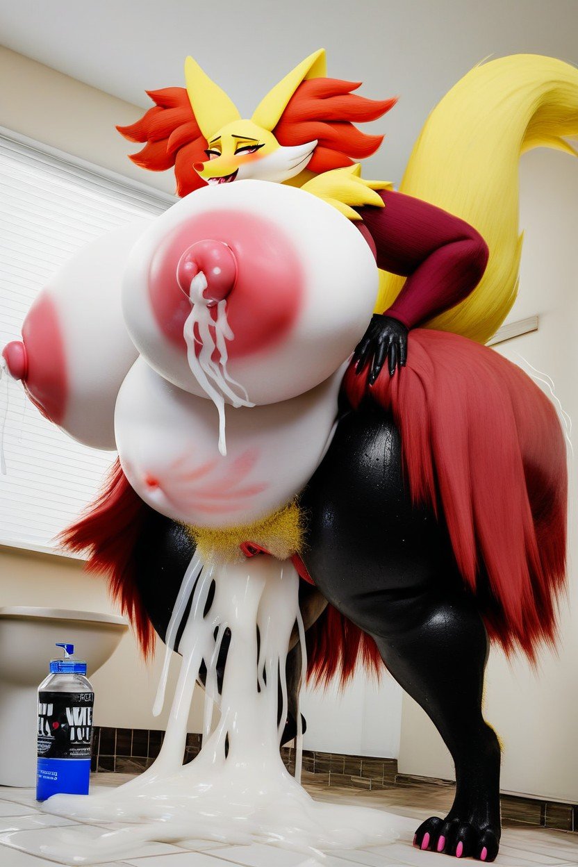 Delphox From Pokemon, Agarrando Os Seios, Massive Pregnant Belly Pornografia peluda com IA