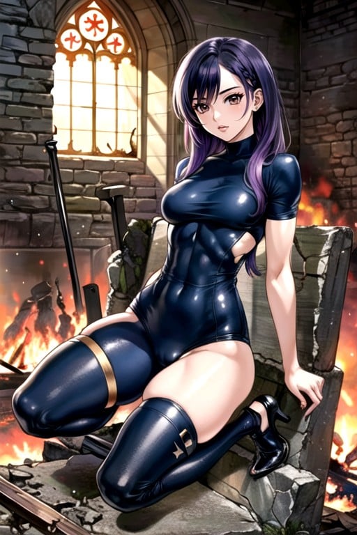 Body, Pelo Morado, Indigo Violet HairHentai IA