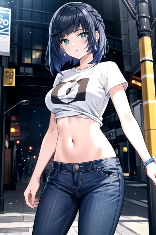 Graphic Tee, Navel Exposed, Crop Top Hentai AI Porn