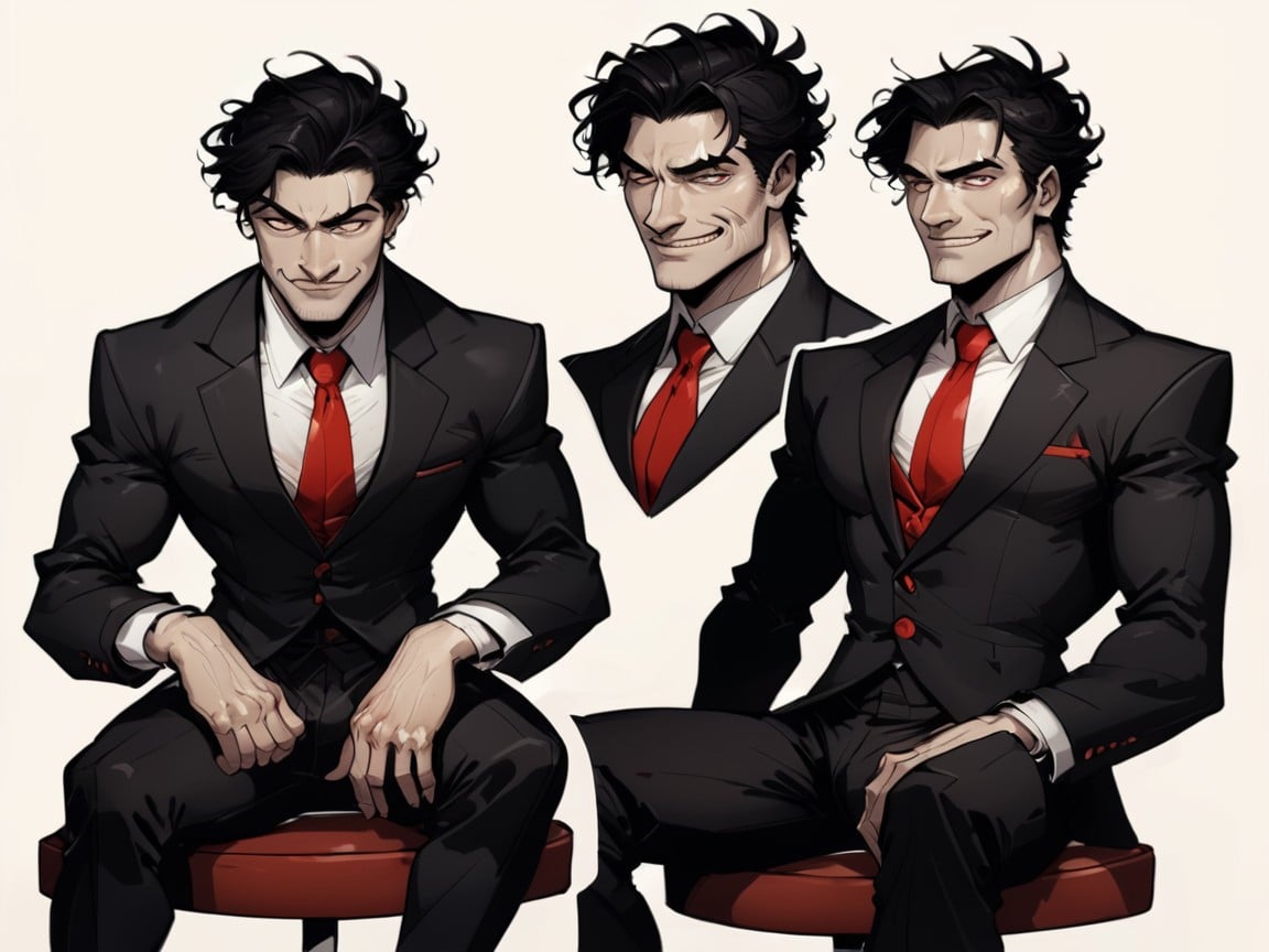 Dark Hair, Multiple Panels, Red TieAI黃漫