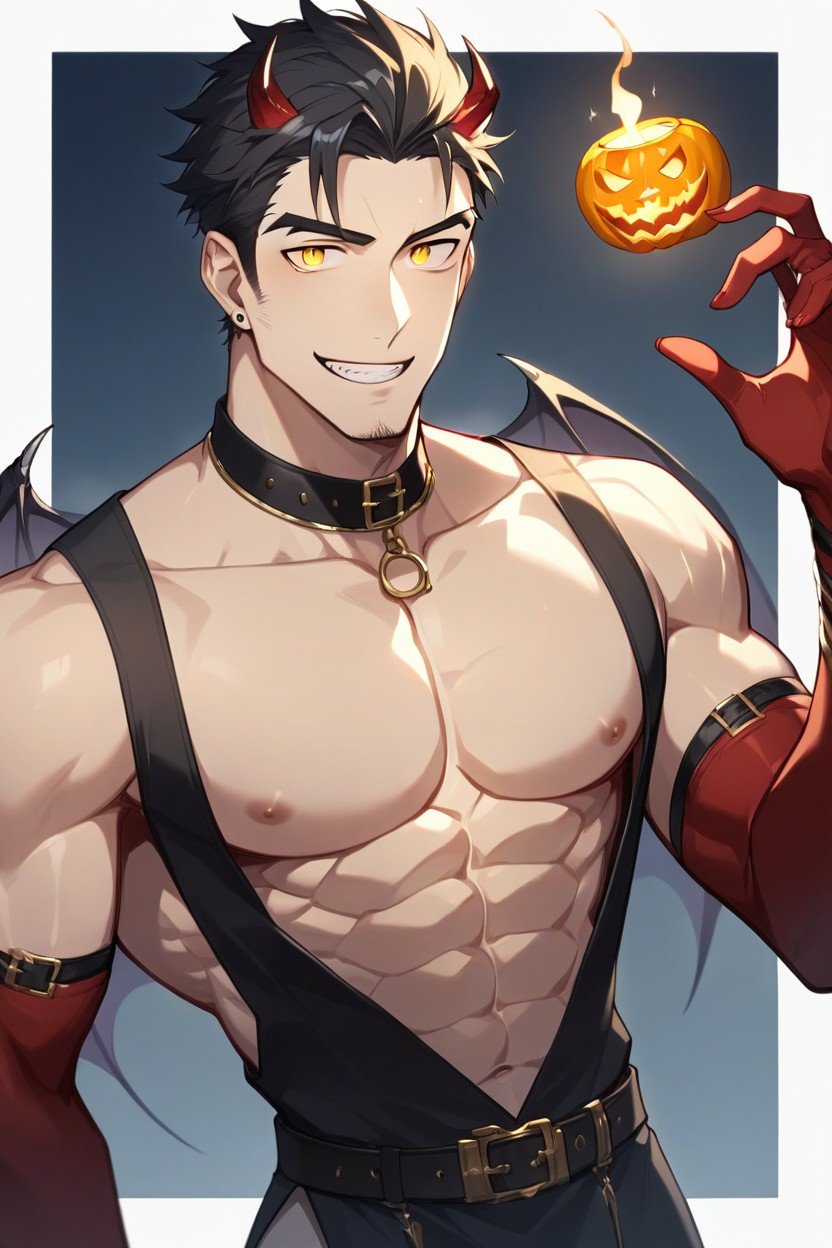 He Is A Beautiful Japanese Face Soft Smile He Wears His Silky Straight Hair In A Shoulder Length Bob His Eyebrows Are And The Same Color As His Hair He Has Wide Open Eyes Droopy Eyes Golden Pupils He Is And Proud Of His Pectoral Muscles Six Pack Abs He Dresses Up As An Incubus For Halloween The Costume Is Revealing, 18+AI同性恋黄片