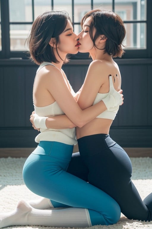 Blue Yoga Pants, 18+, Front View Asian AI Porn