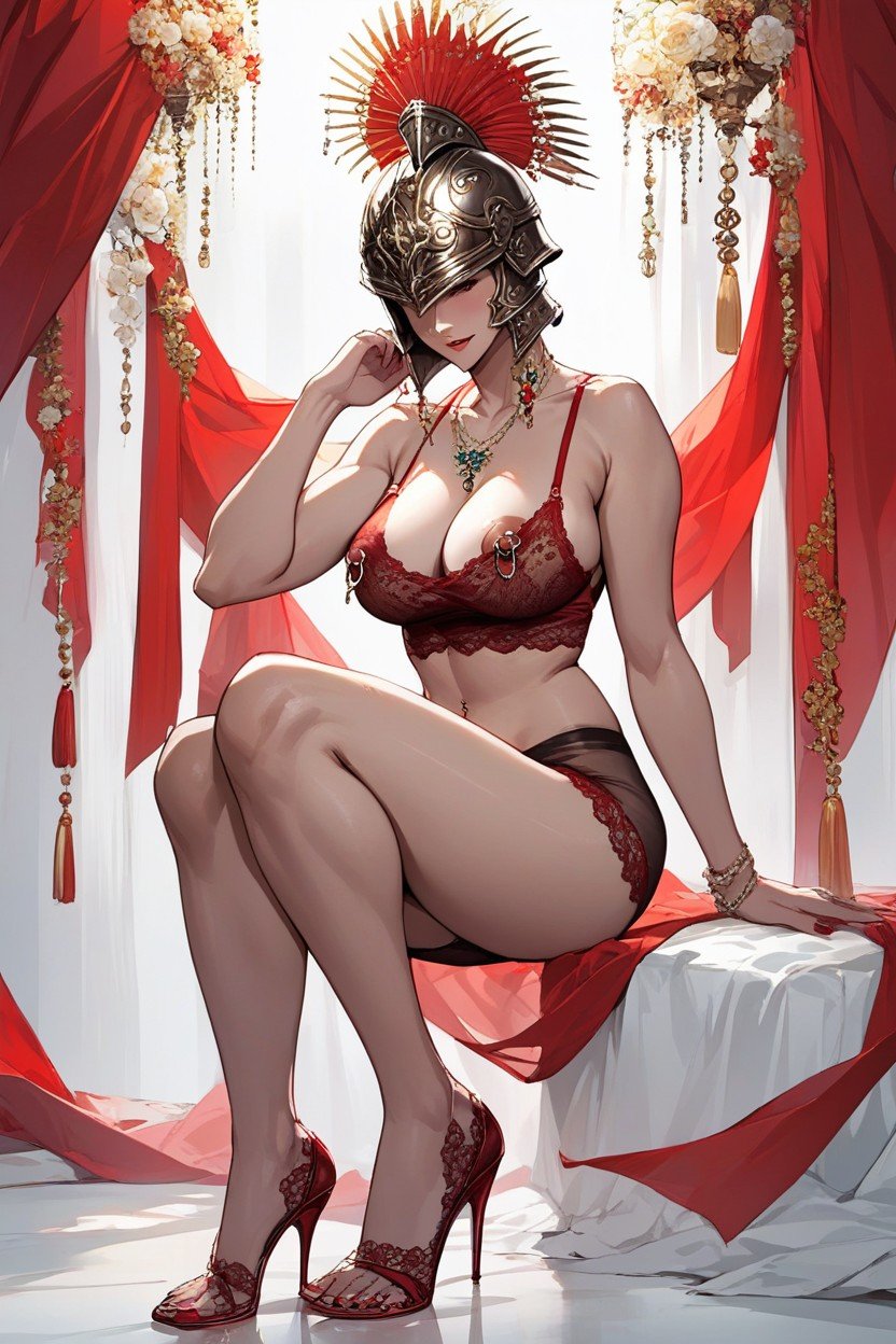 Nipple Piercing, Red Lace Underwear, Stiletto HeelsAI獸人黃片