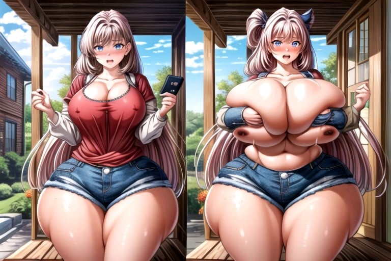 添加細節, 18+, Unreal Absurdly Hyper Gargantuan Fat Expanding Swelling Enlarging Larger BoobsAI黃漫