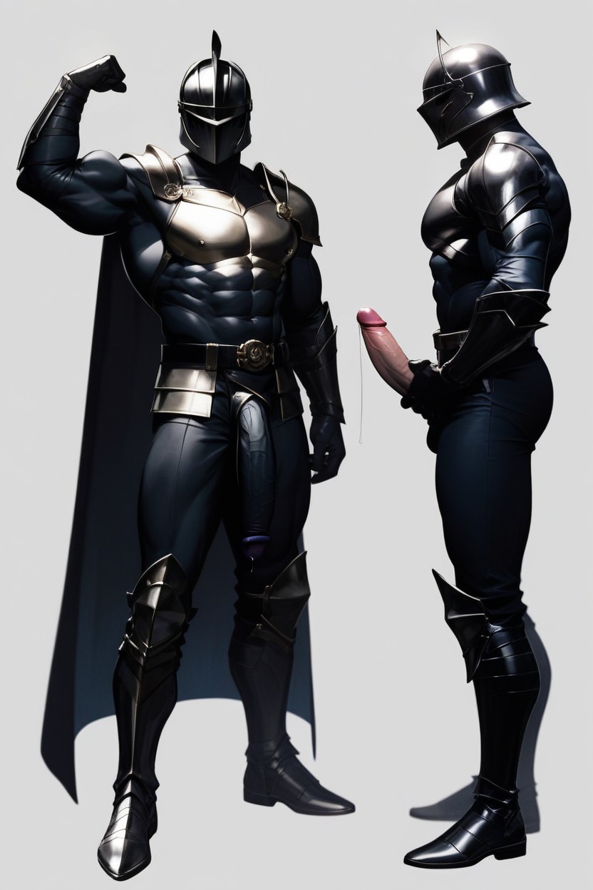 One Hand On Side, Light Sparkle Shining On Helmet, Fully Clothed AI Gay Porn