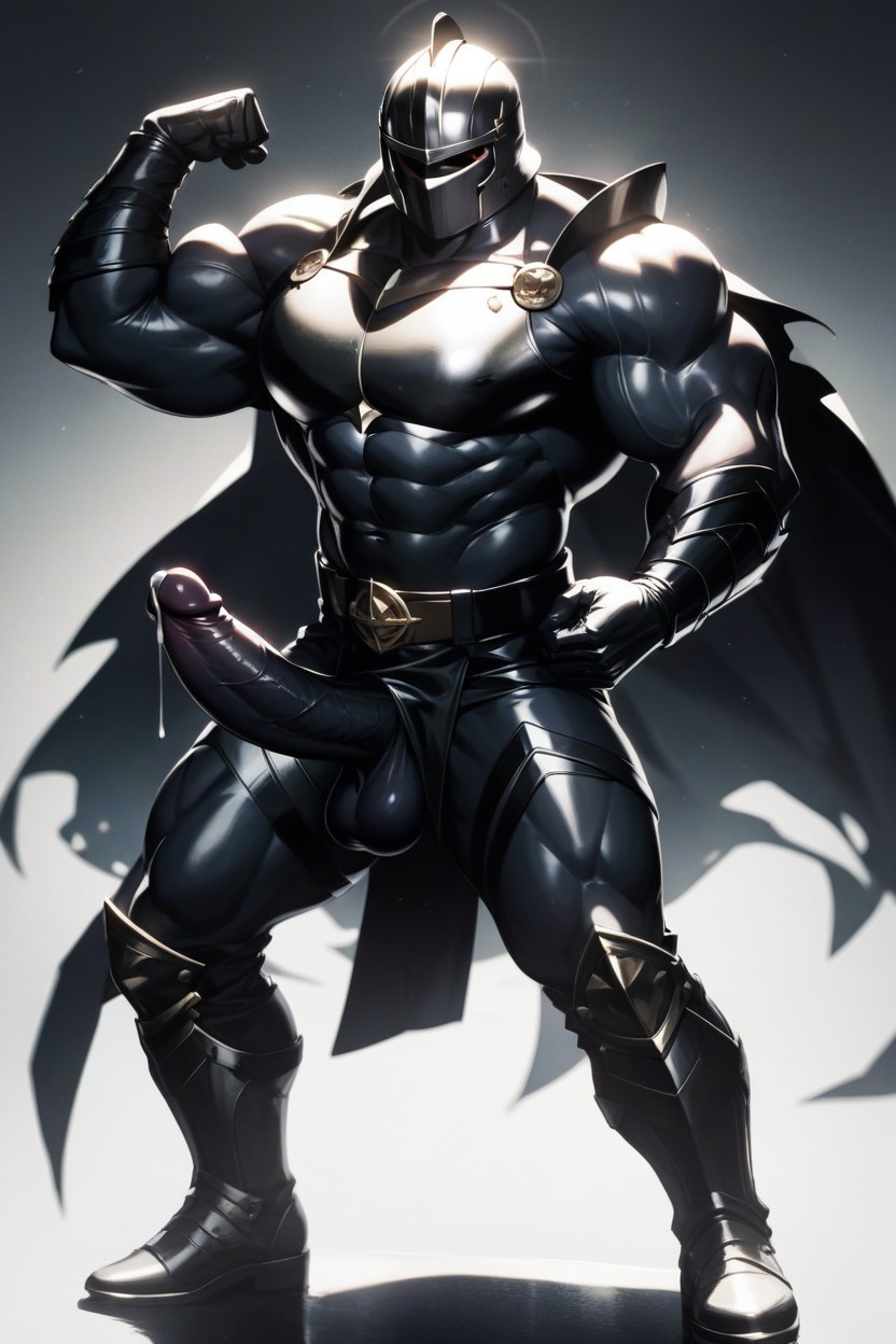 Face Fully Covered With Knight Helmet, Black Armor Belt, Black Armor Boots AI Gay Porn