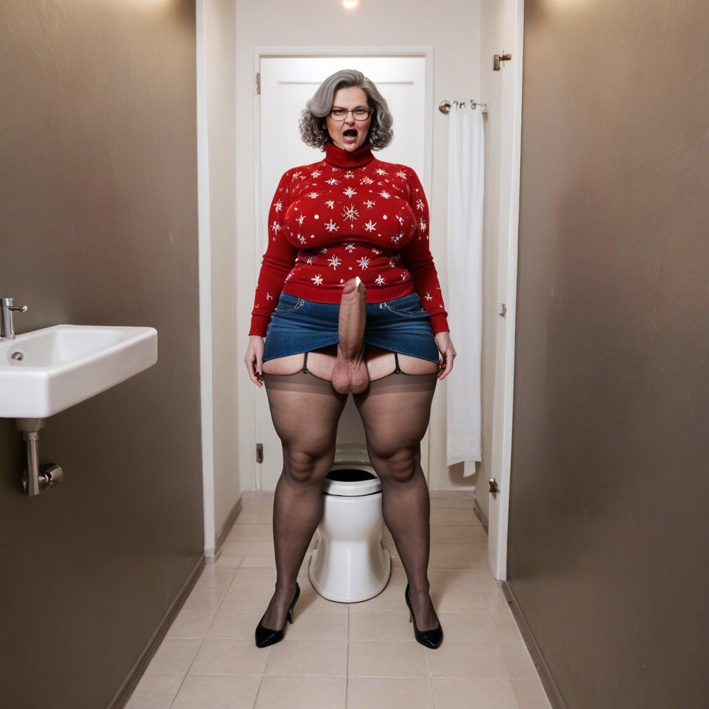 Cellulite, Masturbation, Bathroom Stall Travesti IA Pornô